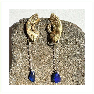 LoufyLou Designs - Brass Bullet Casing Earrings & Blue Sea Glass
